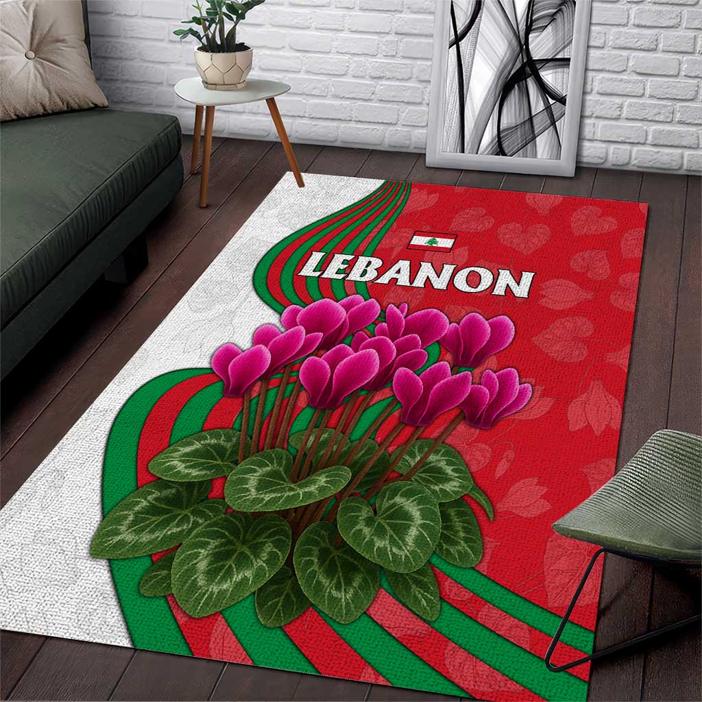 Lebanon Cyclamen Flower Area Rug with Patriotic Colors and Inspirational Quote