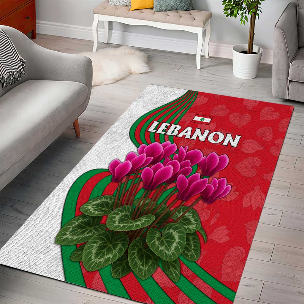 Lebanon Cyclamen Flower Area Rug with Patriotic Colors and Inspirational Quote