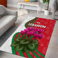 Lebanon Cyclamen Flower Area Rug with Patriotic Colors and Inspirational Quote