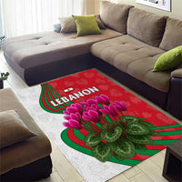 Lebanon Cyclamen Flower Area Rug with Patriotic Colors and Inspirational Quote