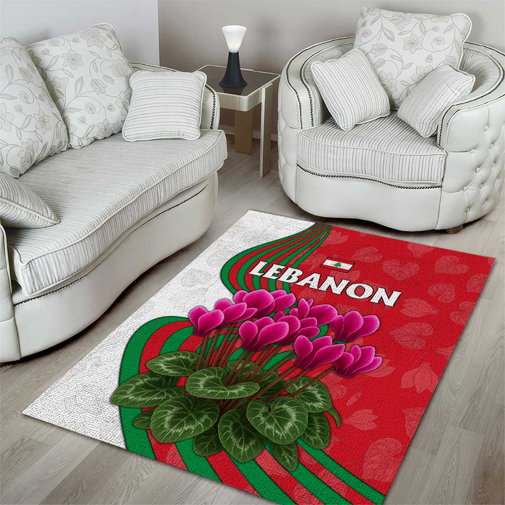 Lebanon Cyclamen Flower Area Rug with Patriotic Colors and Inspirational Quote