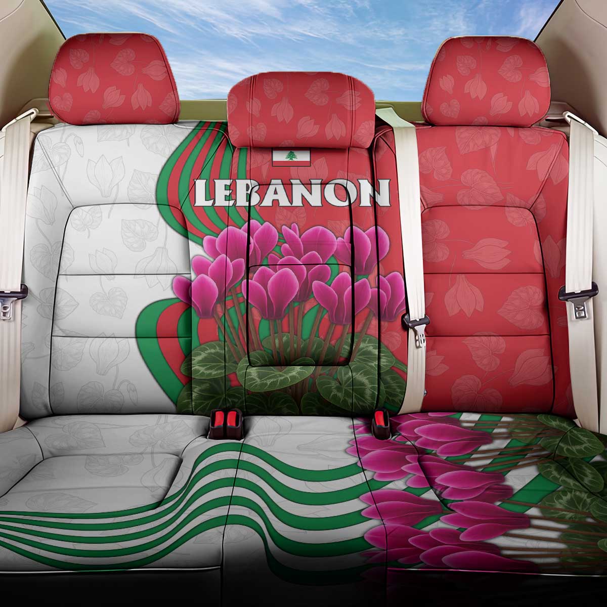 Lebanon Cyclamen Flower Back Car Seat Cover with Patriotic Colors and Inspirational Quote