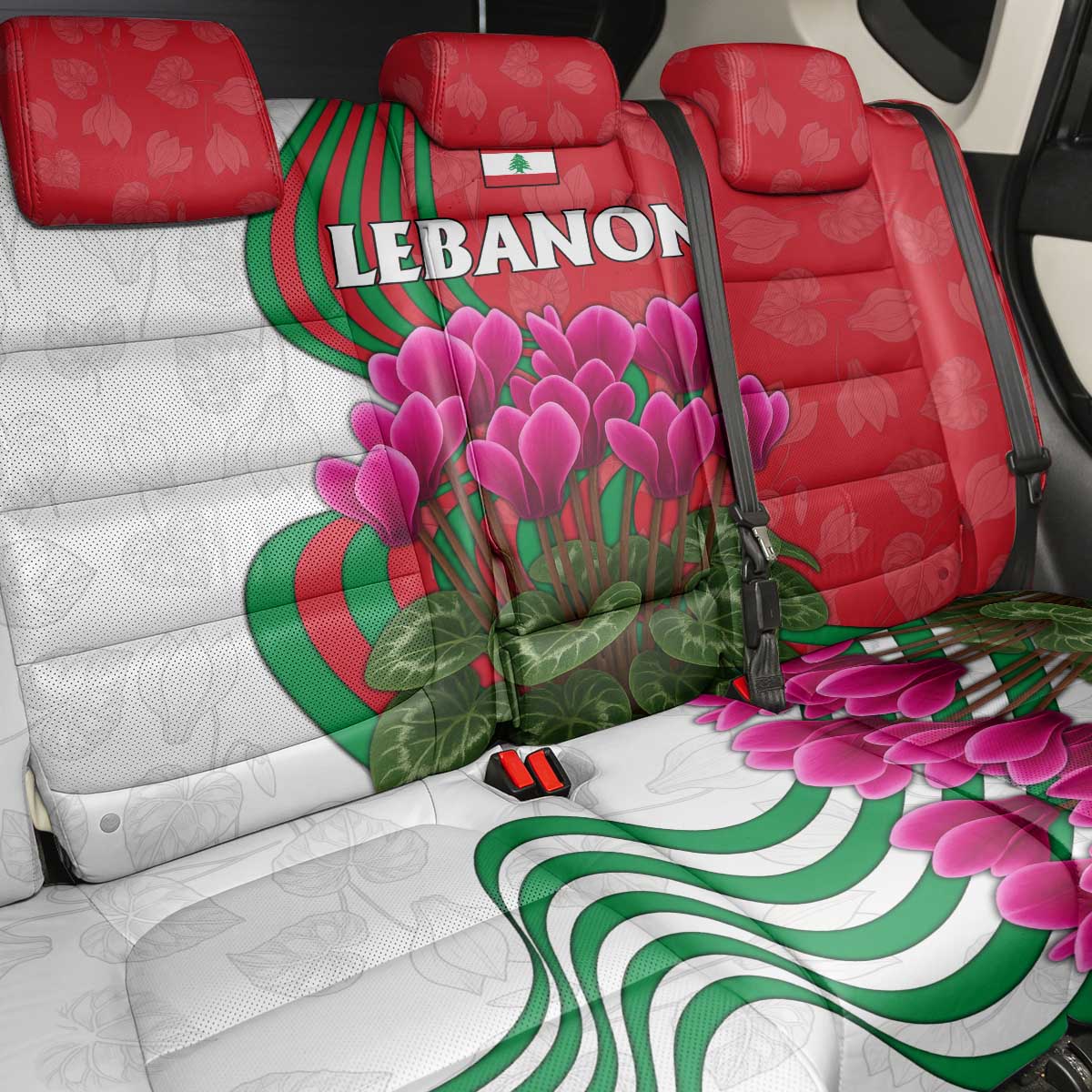 Lebanon Cyclamen Flower Back Car Seat Cover with Patriotic Colors and Inspirational Quote