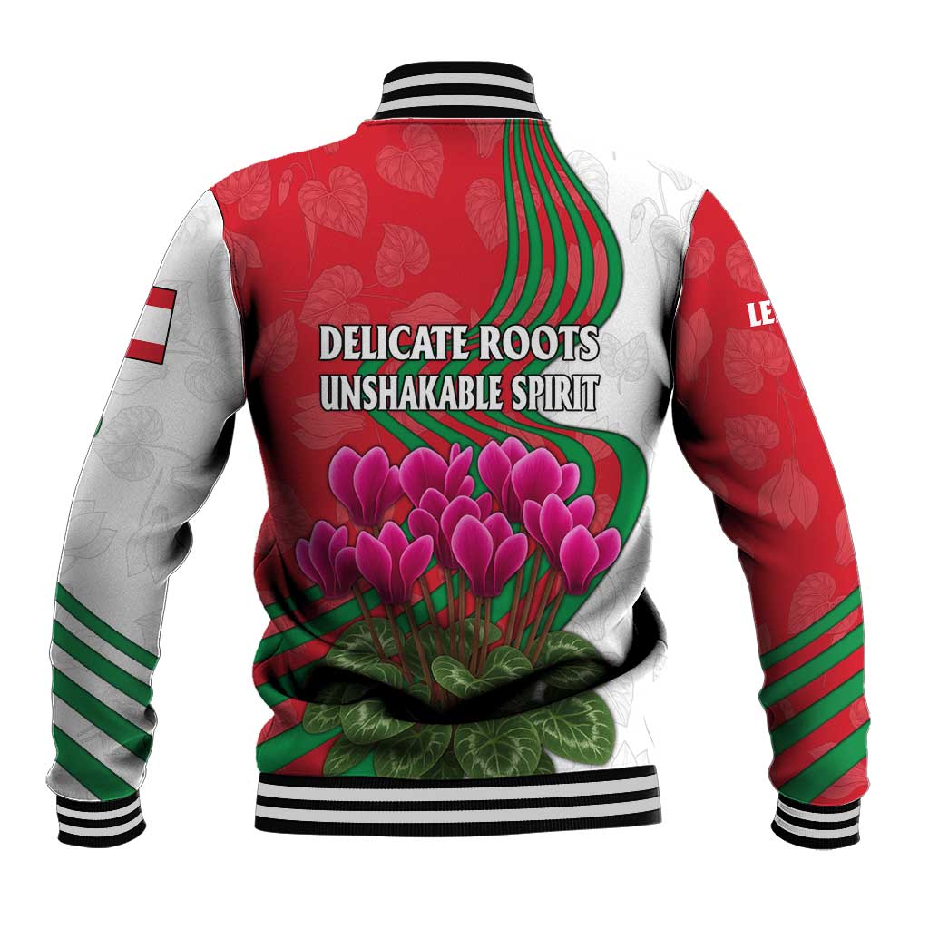 Lebanon Cyclamen Flower Baseball Jacket with Patriotic Colors and Inspirational Quote
