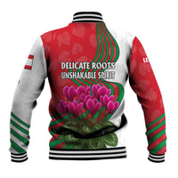 Lebanon Cyclamen Flower Baseball Jacket with Patriotic Colors and Inspirational Quote