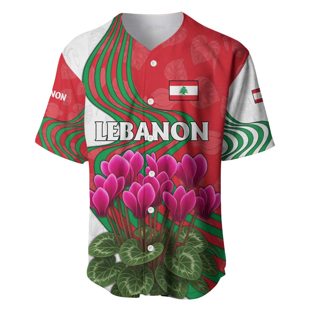 Lebanon Cyclamen Flower Baseball Jersey with Patriotic Colors and Inspirational Quote
