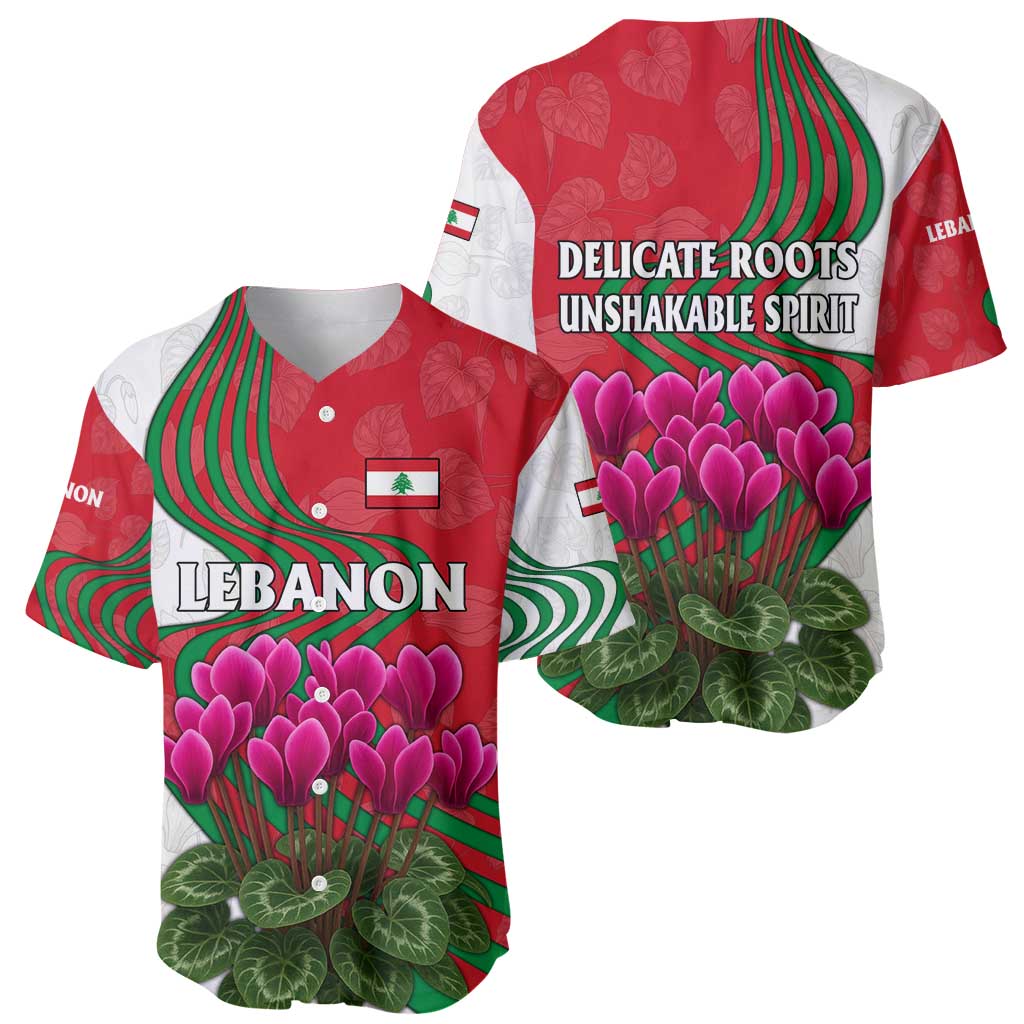 Lebanon Cyclamen Flower Baseball Jersey with Patriotic Colors and Inspirational Quote