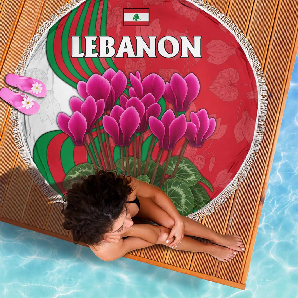 Lebanon Cyclamen Flower Beach Blanket with Patriotic Colors and Inspirational Quote