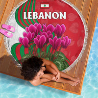 Lebanon Cyclamen Flower Beach Blanket with Patriotic Colors and Inspirational Quote