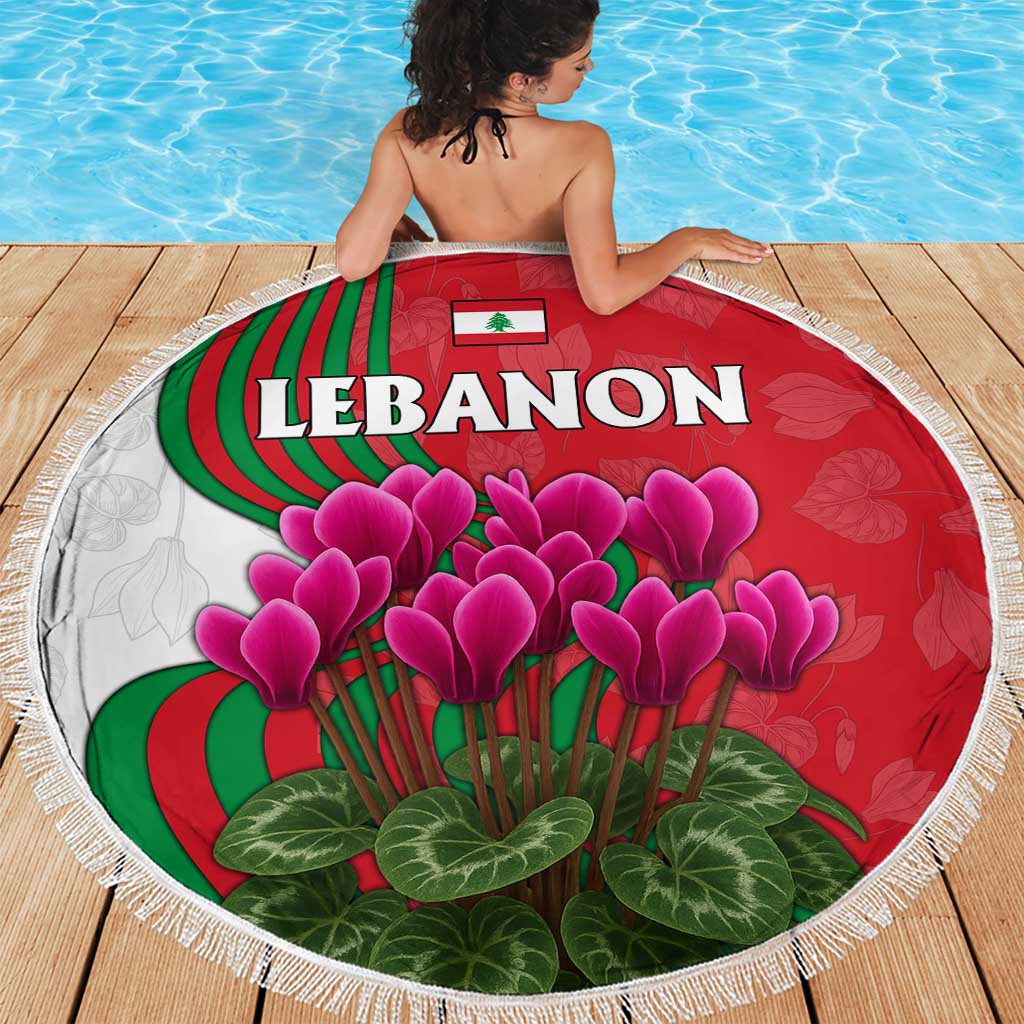 Lebanon Cyclamen Flower Beach Blanket with Patriotic Colors and Inspirational Quote