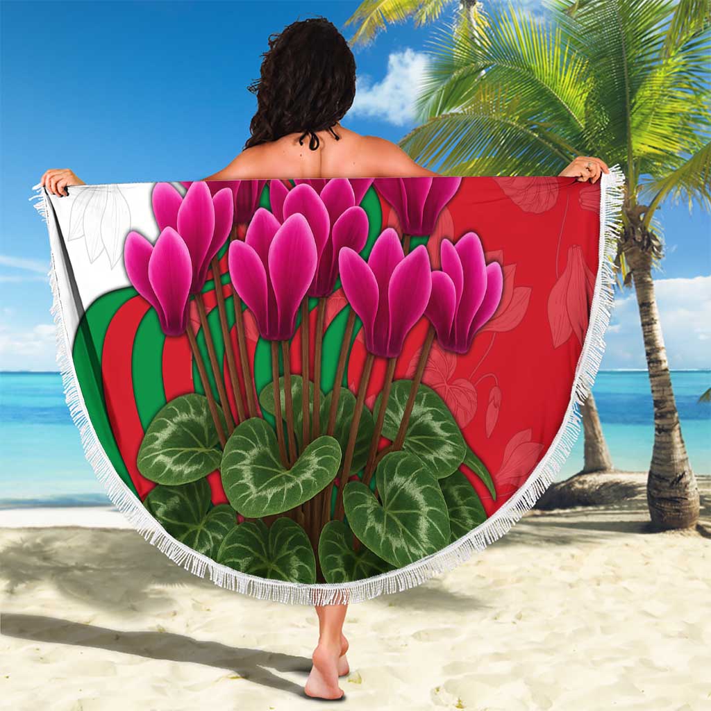 Lebanon Cyclamen Flower Beach Blanket with Patriotic Colors and Inspirational Quote