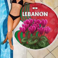 Lebanon Cyclamen Flower Beach Blanket with Patriotic Colors and Inspirational Quote