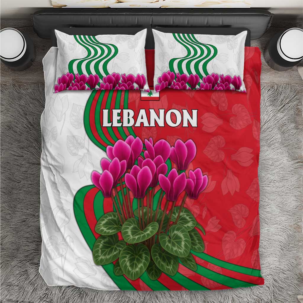 Lebanon Cyclamen Flower Bedding Set with Patriotic Colors and Inspirational Quote