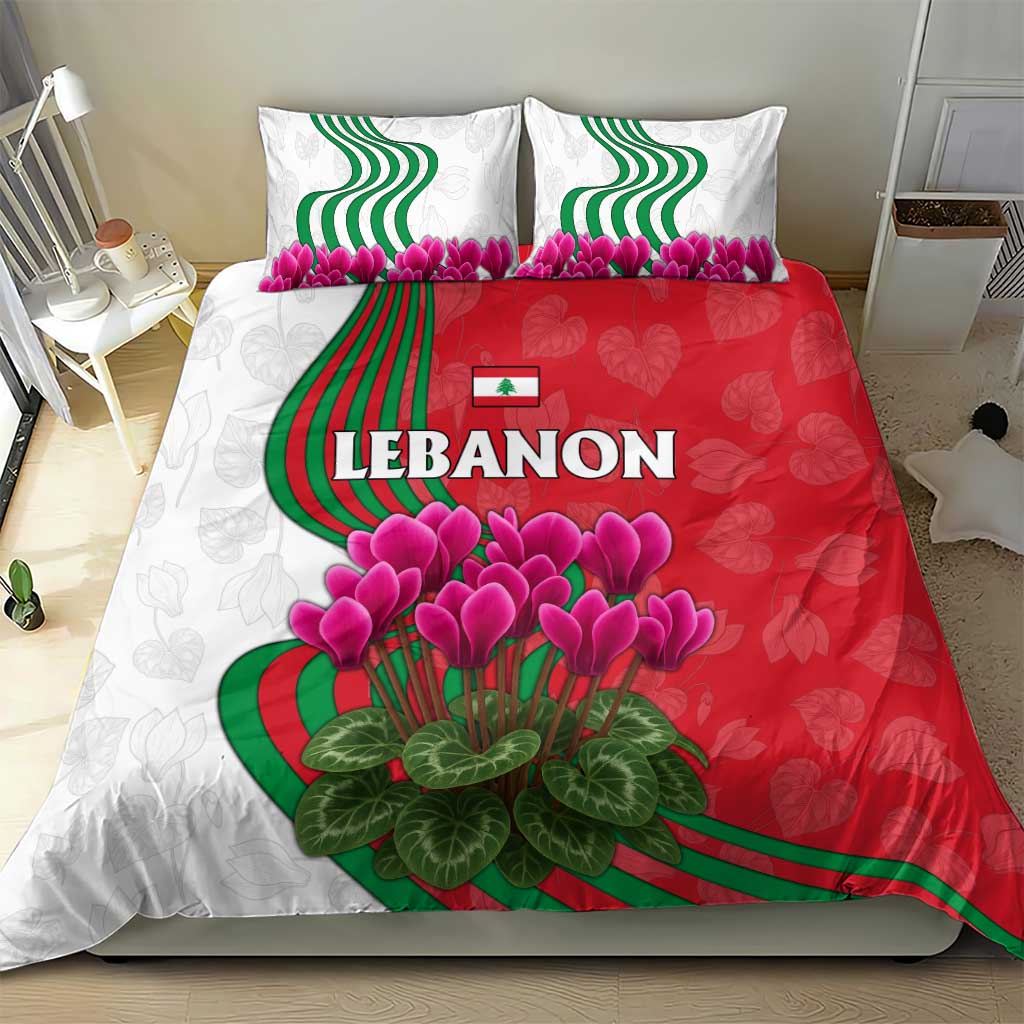 Lebanon Cyclamen Flower Bedding Set with Patriotic Colors and Inspirational Quote