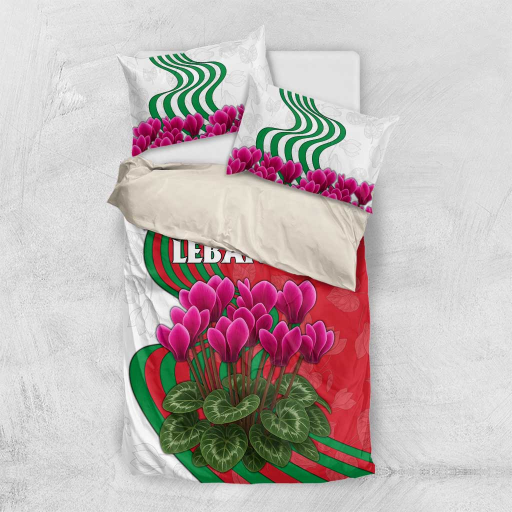 Lebanon Cyclamen Flower Bedding Set with Patriotic Colors and Inspirational Quote