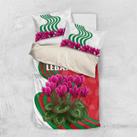 Lebanon Cyclamen Flower Bedding Set with Patriotic Colors and Inspirational Quote