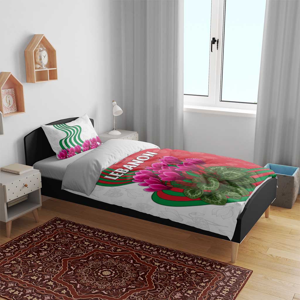 Lebanon Cyclamen Flower Bedding Set with Patriotic Colors and Inspirational Quote