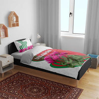 Lebanon Cyclamen Flower Bedding Set with Patriotic Colors and Inspirational Quote