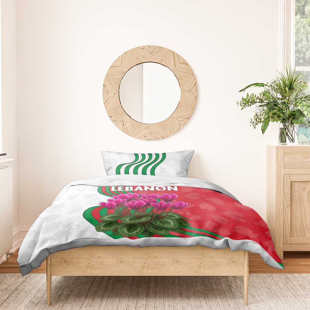 Lebanon Cyclamen Flower Bedding Set with Patriotic Colors and Inspirational Quote