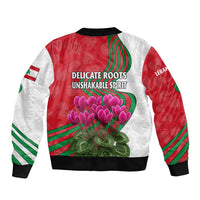 Lebanon Cyclamen Flower Bomber Jacket with Patriotic Colors and Inspirational Quote