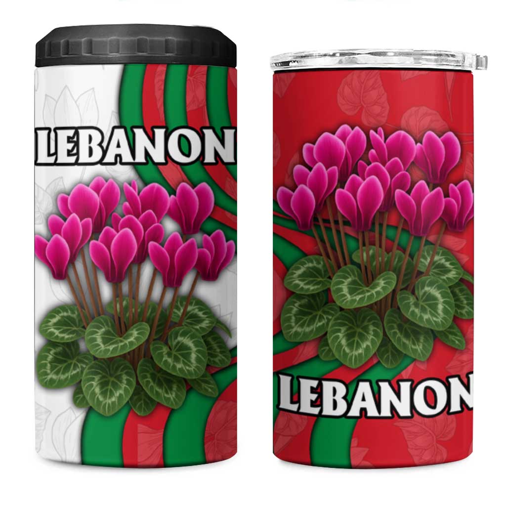 Lebanon Cyclamen Flower 4 in 1 Can Cooler Tumbler with Patriotic Colors and Inspirational Quote