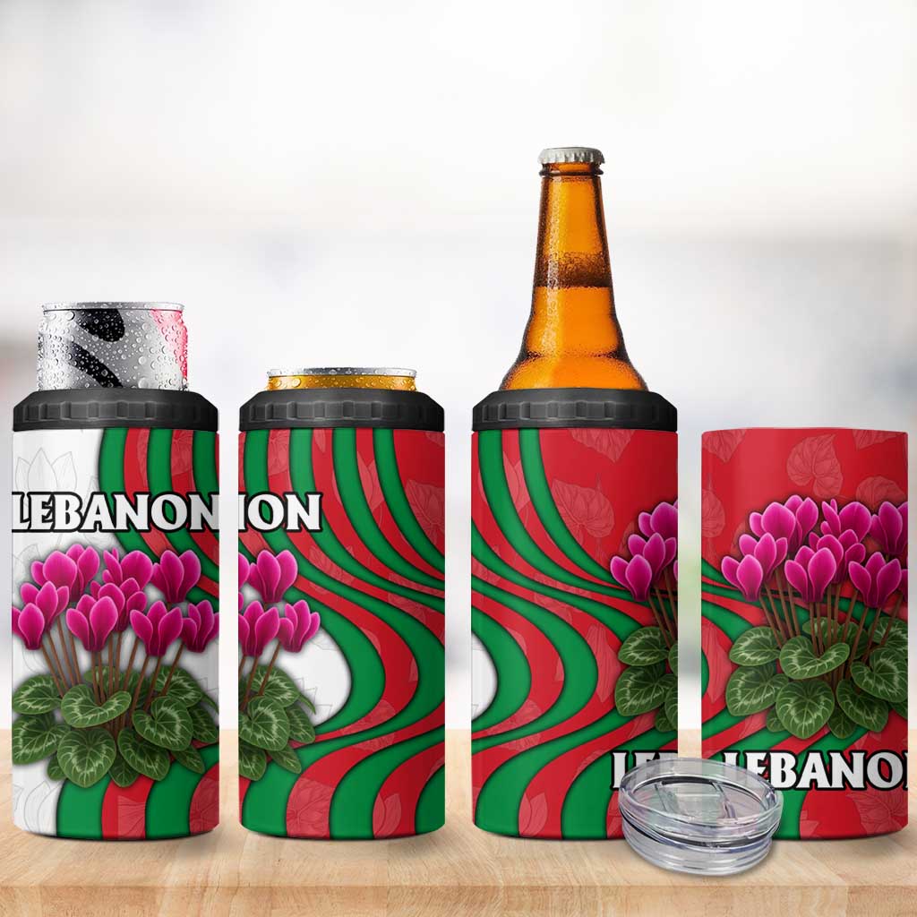 Lebanon Cyclamen Flower 4 in 1 Can Cooler Tumbler with Patriotic Colors and Inspirational Quote