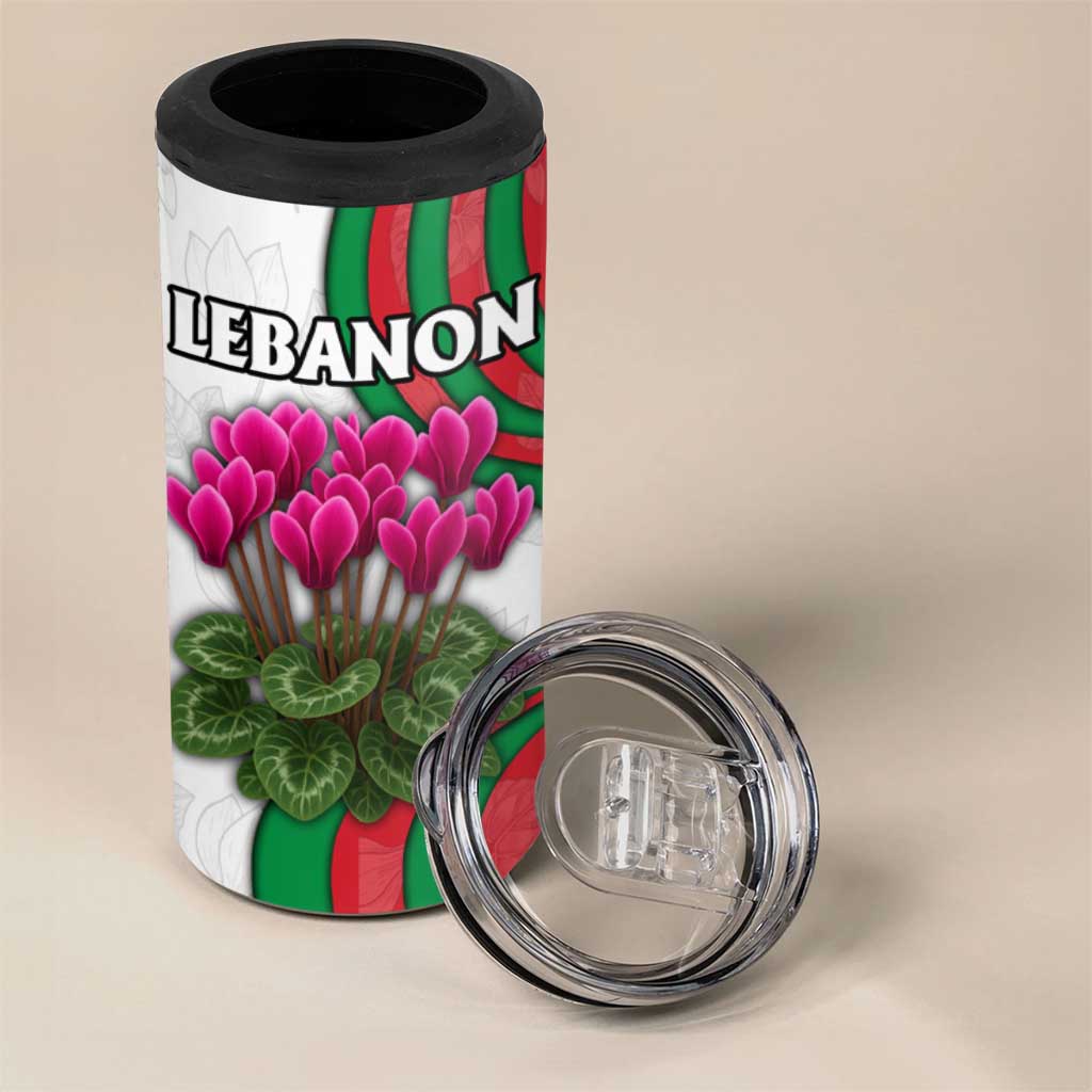 Lebanon Cyclamen Flower 4 in 1 Can Cooler Tumbler with Patriotic Colors and Inspirational Quote