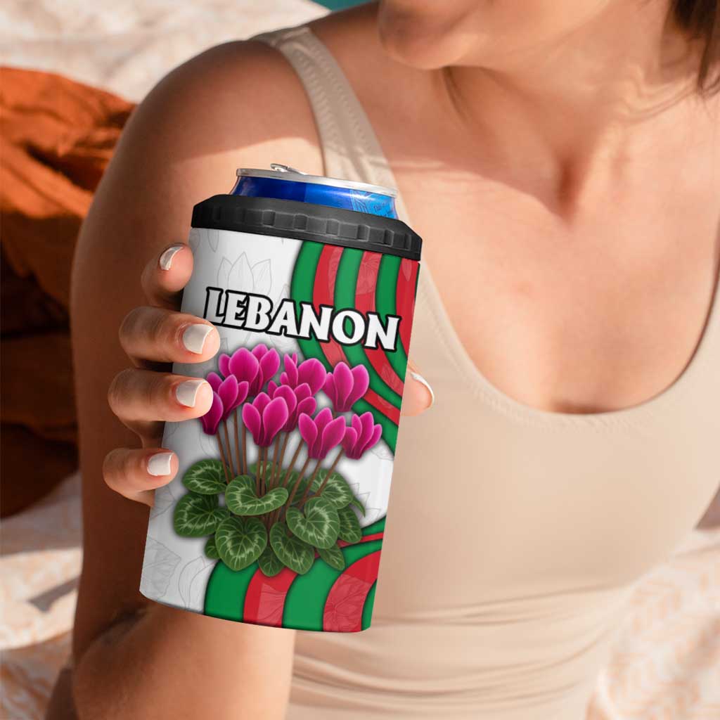 Lebanon Cyclamen Flower 4 in 1 Can Cooler Tumbler with Patriotic Colors and Inspirational Quote
