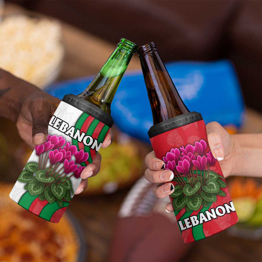 Lebanon Cyclamen Flower 4 in 1 Can Cooler Tumbler with Patriotic Colors and Inspirational Quote