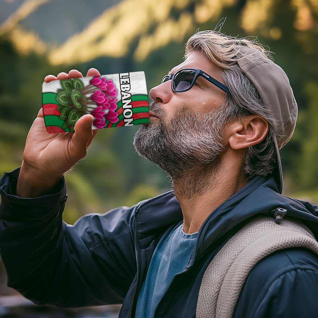 Lebanon Cyclamen Flower 4 in 1 Can Cooler Tumbler with Patriotic Colors and Inspirational Quote