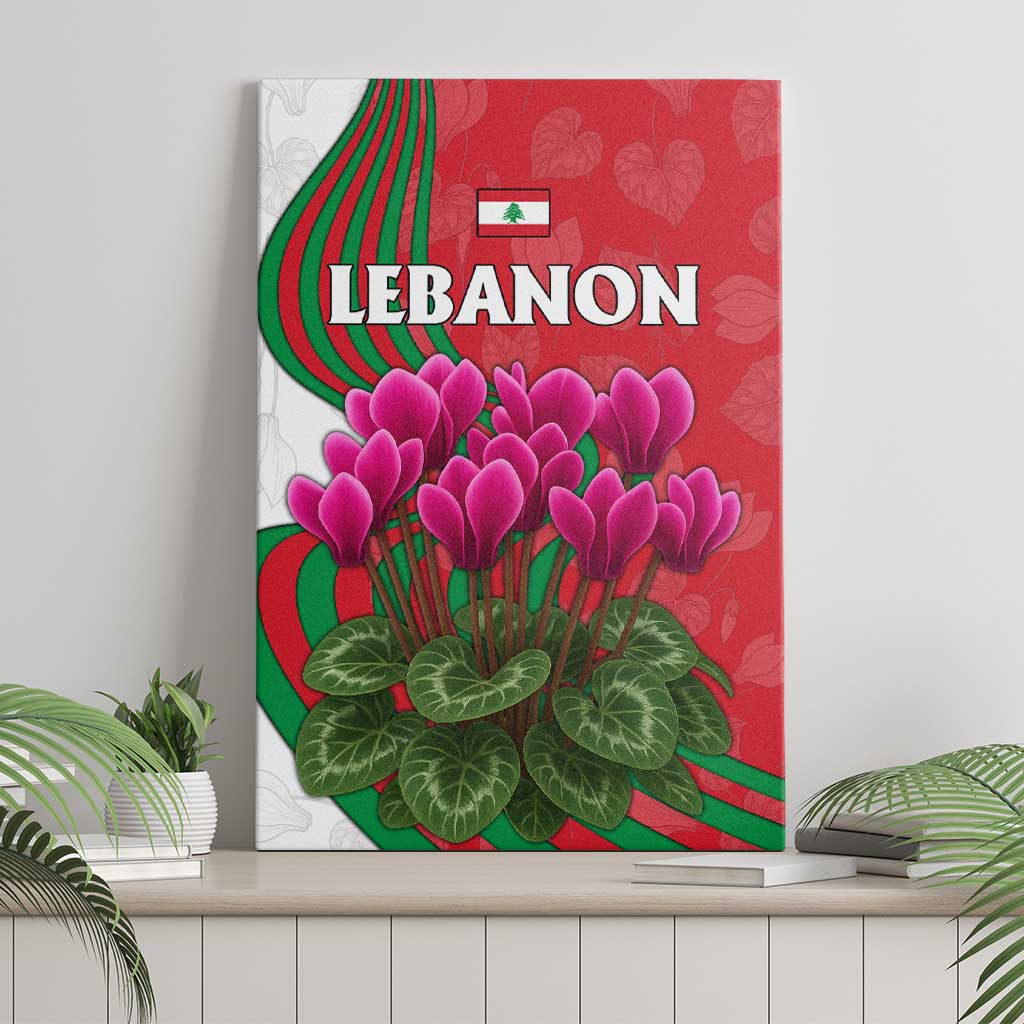Lebanon Cyclamen Flower Canvas Wall Art with Patriotic Colors and Inspirational Quote