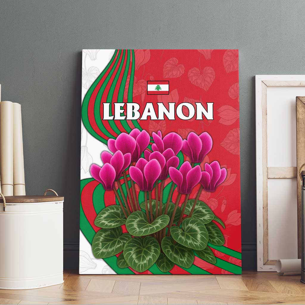 Lebanon Cyclamen Flower Canvas Wall Art with Patriotic Colors and Inspirational Quote