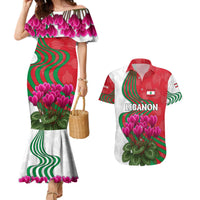 Lebanon Cyclamen Flower Couples Matching Mermaid Dress and Hawaiian Shirt with Patriotic Colors and Inspirational Quote