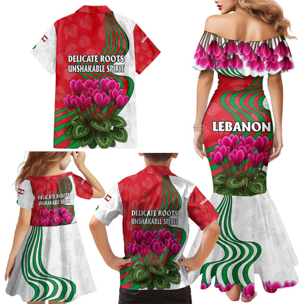 Lebanon Cyclamen Flower Family Matching Mermaid Dress and Hawaiian Shirt with Patriotic Colors and Inspirational Quote