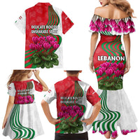 Lebanon Cyclamen Flower Family Matching Mermaid Dress and Hawaiian Shirt with Patriotic Colors and Inspirational Quote