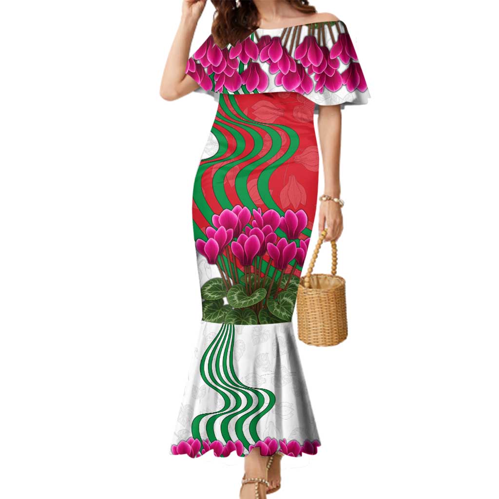 Lebanon Cyclamen Flower Family Matching Mermaid Dress and Hawaiian Shirt with Patriotic Colors and Inspirational Quote