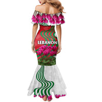 Lebanon Cyclamen Flower Family Matching Mermaid Dress and Hawaiian Shirt with Patriotic Colors and Inspirational Quote