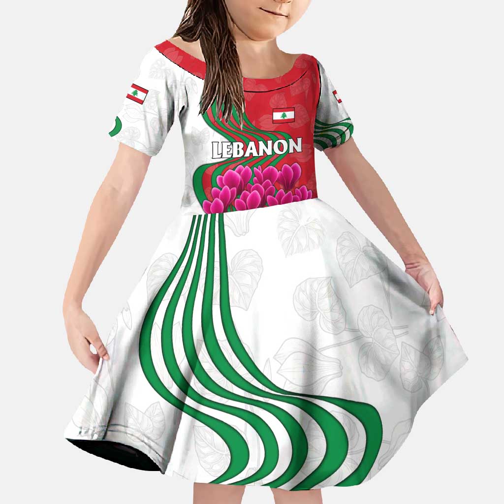 Lebanon Cyclamen Flower Family Matching Off Shoulder Maxi Dress and Hawaiian Shirt with Patriotic Colors and Inspirational Quote