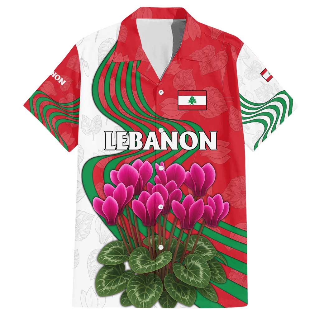 Lebanon Cyclamen Flower Family Matching Short Sleeve Bodycon Dress and Hawaiian Shirt with Patriotic Colors and Inspirational Quote