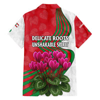 Lebanon Cyclamen Flower Family Matching Short Sleeve Bodycon Dress and Hawaiian Shirt with Patriotic Colors and Inspirational Quote