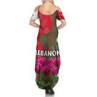 Lebanon Cyclamen Flower Family Matching Summer Maxi Dress and Hawaiian Shirt with Patriotic Colors and Inspirational Quote