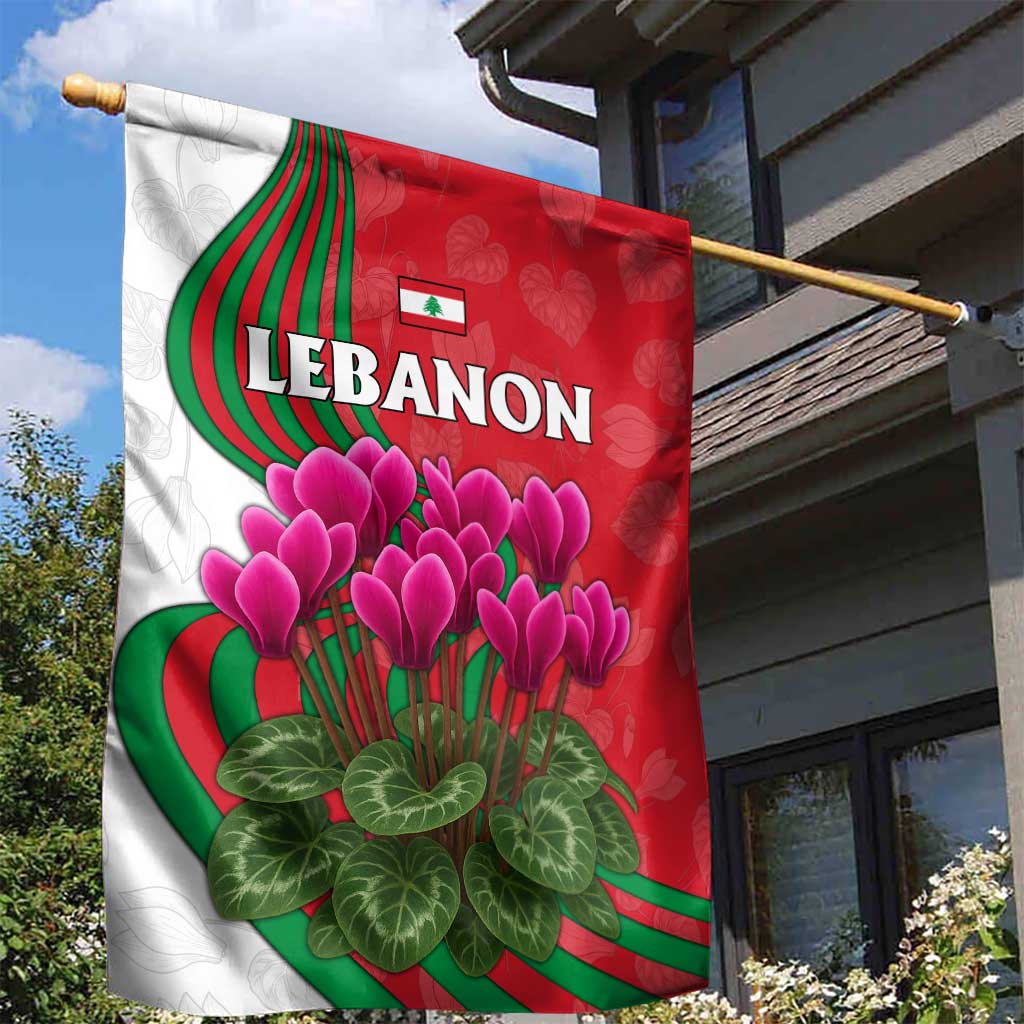 Lebanon Cyclamen Flower Garden Flag with Patriotic Colors and Inspirational Quote
