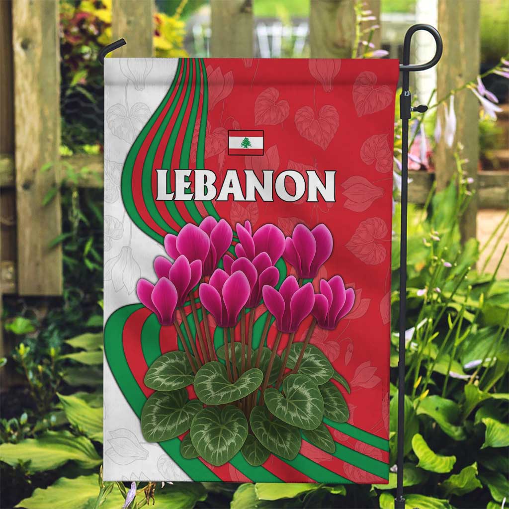 Lebanon Cyclamen Flower Garden Flag with Patriotic Colors and Inspirational Quote