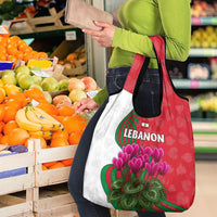 Lebanon Cyclamen Flower Grocery Bag with Patriotic Colors and Inspirational Quote