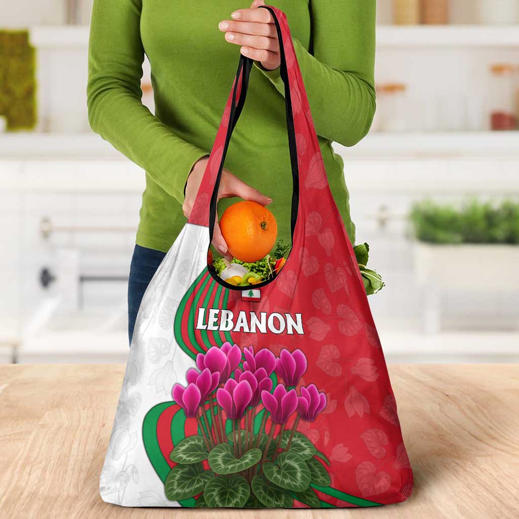 Lebanon Cyclamen Flower Grocery Bag with Patriotic Colors and Inspirational Quote