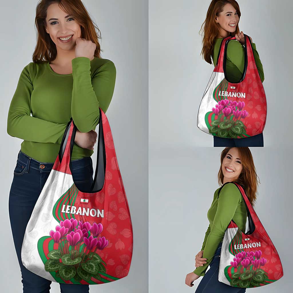 Lebanon Cyclamen Flower Grocery Bag with Patriotic Colors and Inspirational Quote