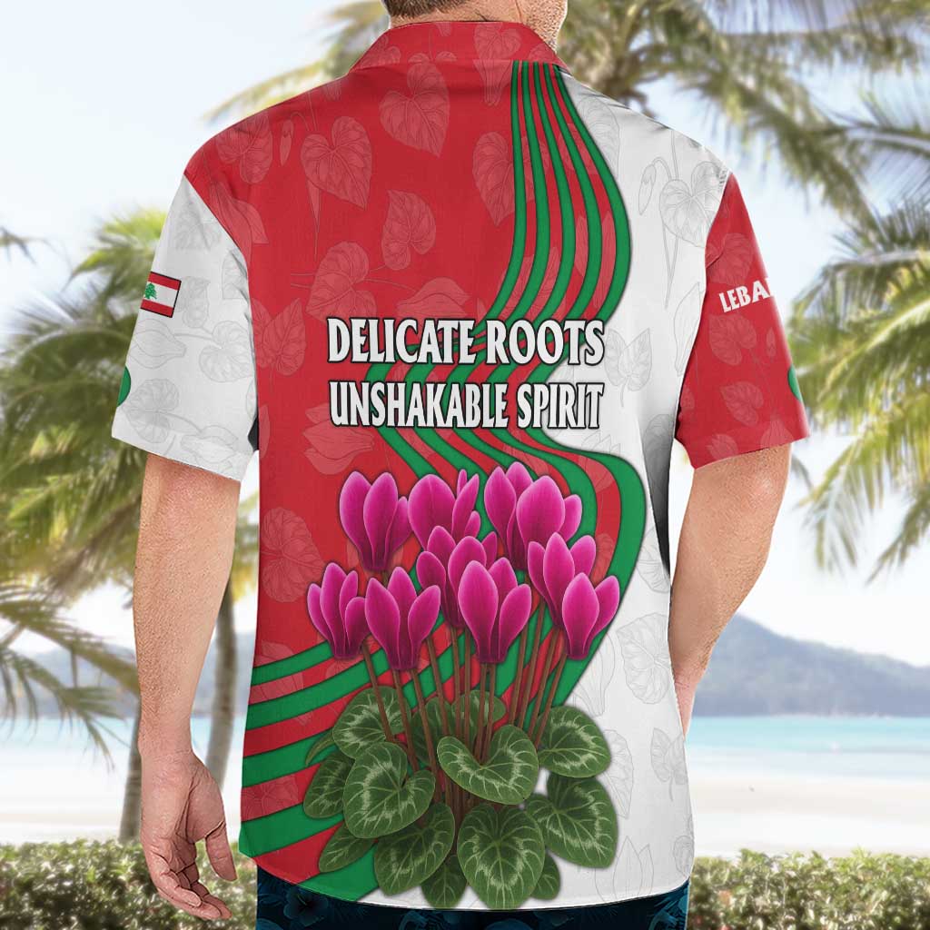 Lebanon Cyclamen Flower Hawaiian Shirt with Patriotic Colors and Inspirational Quote