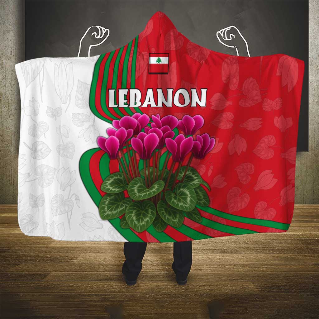 Lebanon Cyclamen Flower Hooded Blanket with Patriotic Colors and Inspirational Quote