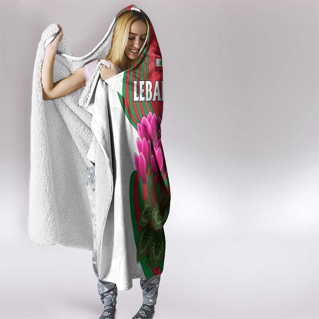 Lebanon Cyclamen Flower Hooded Blanket with Patriotic Colors and Inspirational Quote