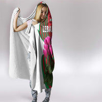 Lebanon Cyclamen Flower Hooded Blanket with Patriotic Colors and Inspirational Quote